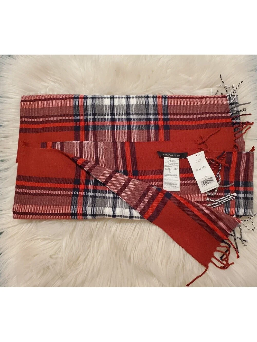 Banana Republic Red Tartan Plaid Scarf 21.5 + 68 One Size